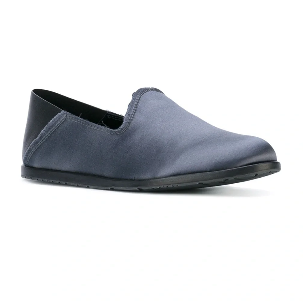 RARE Pedro Garcia Yamir satin leather slipper flat loafers gunmetal‎ blue/black